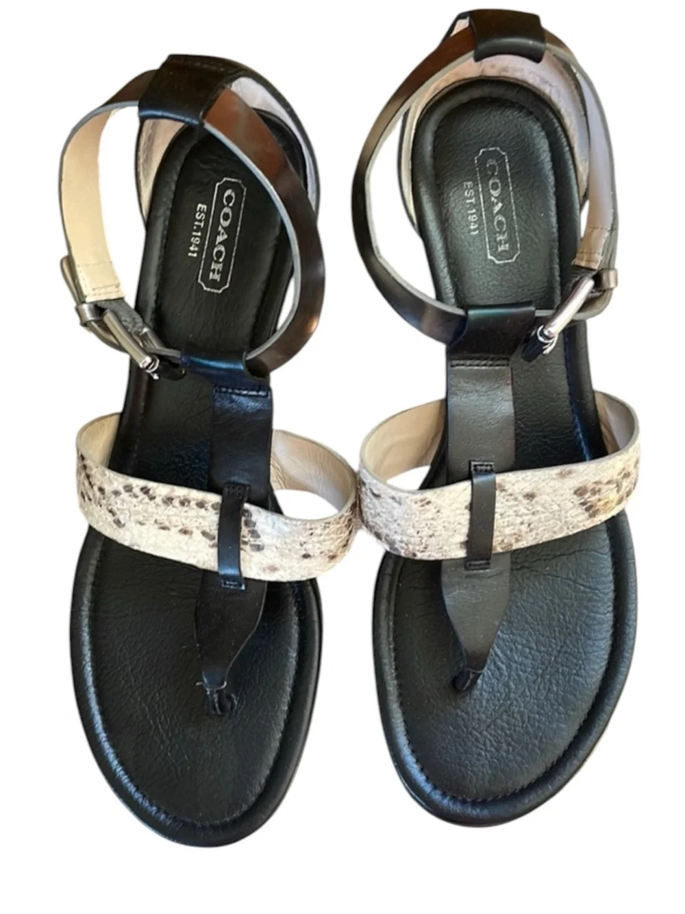 COACH Vachetta Velvet Wedge Thong Sandals with Snakeskin T-Strap Size 8 -- NWOB